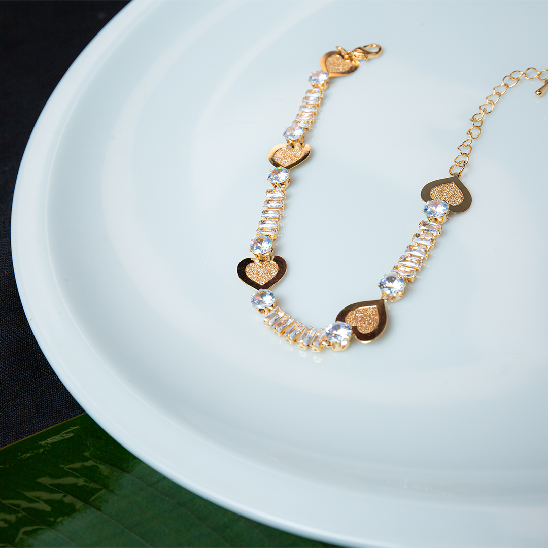 Gold Stone Anklet-Heart