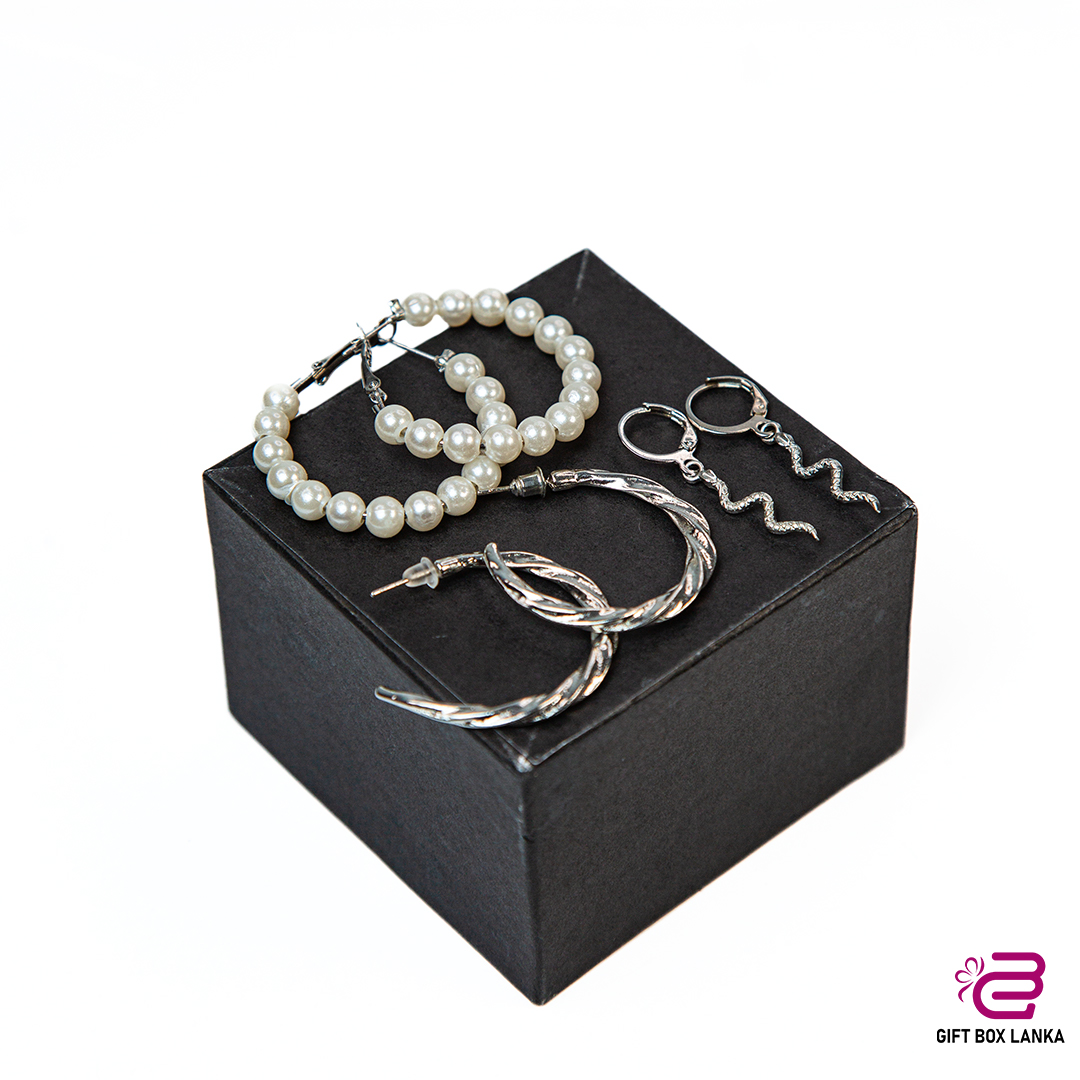 Silver Pearl Hoop 3pcs Earrings Set (D- 119)
