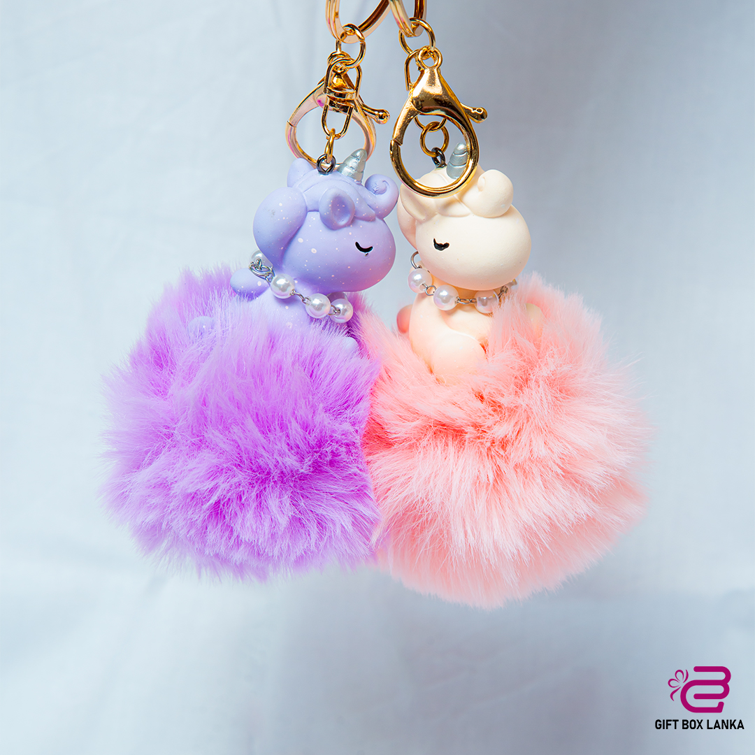 Unicorn Fluff Ball Keychain